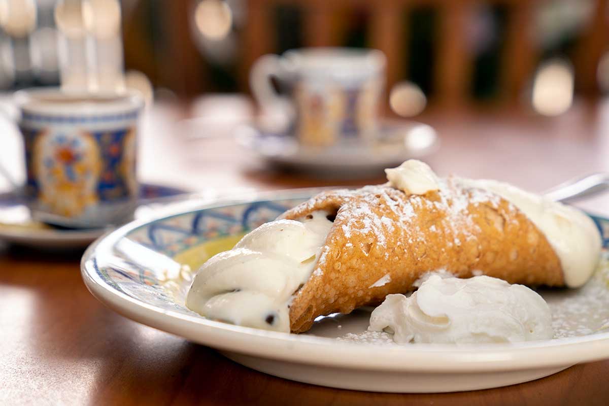 dessert and cappuccino